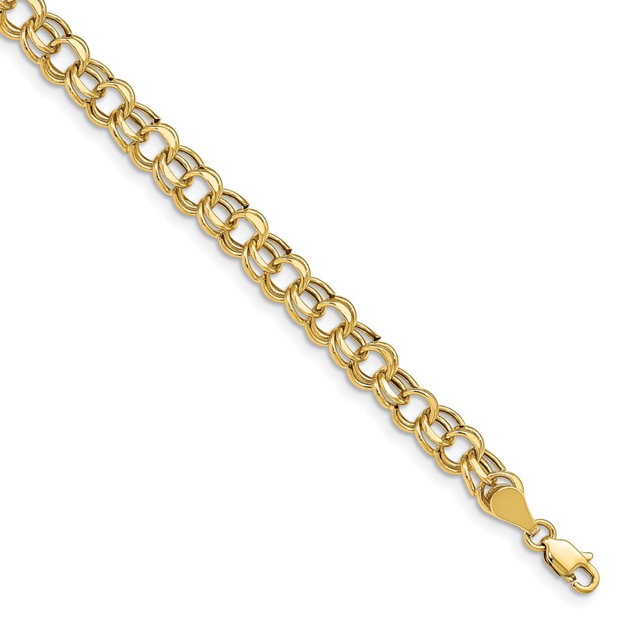 10K Yellow Gold Lite 5.5mm Double Link Charm Bracelet - 7 mm