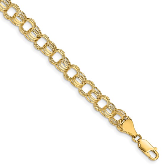 10K Yellow Gold Lite 7mm Triple Link Charm Bracelet - 8.25 mm 10K Yellow Gold Lite 7mm Triple Link Charm Bracelet - 8.25 mm
