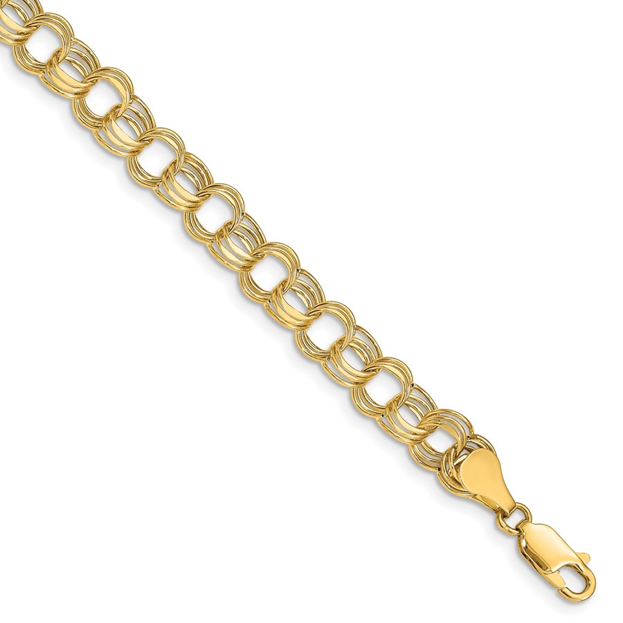 10K Yellow Gold Lite 7mm Triple Link Charm Bracelet - 8.25 mm