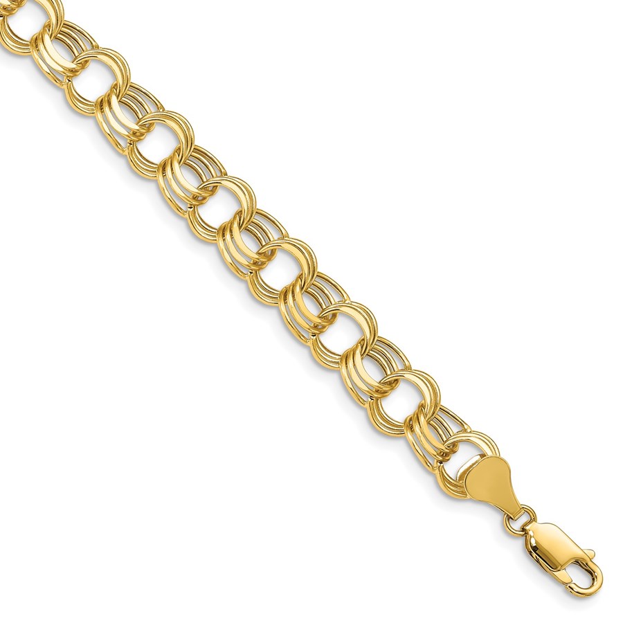 10K Yellow Gold Lite 8.5mm Triple Link Charm Bracelet - 8 mm