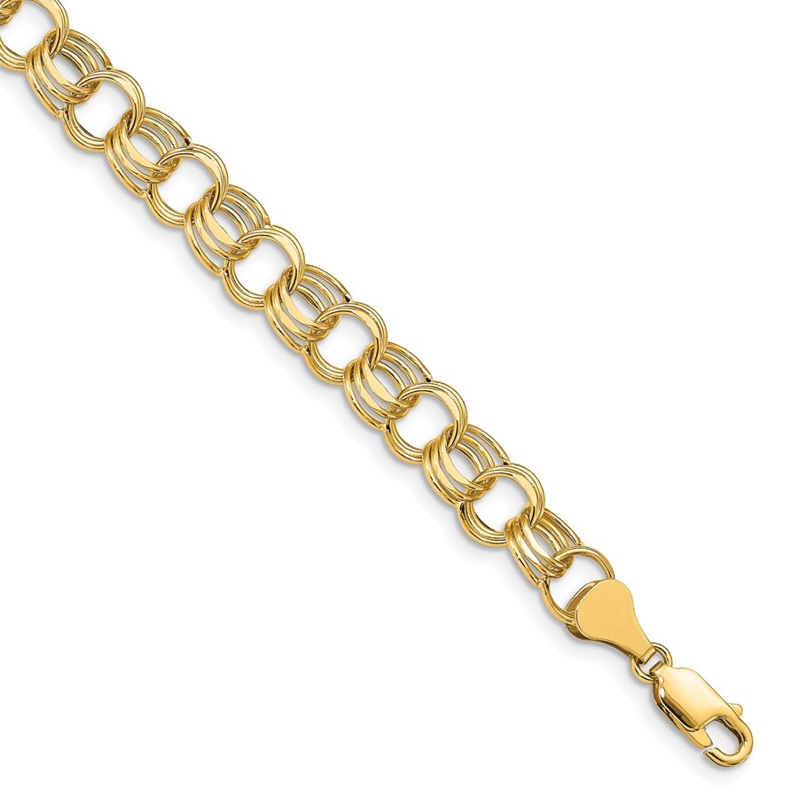 10K Yellow Gold Lite 8mm Triple Link Charm Bracelet - 7.25 mm