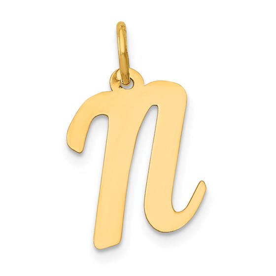 10K Yellow Gold Medium Script Letter N Initial Charm