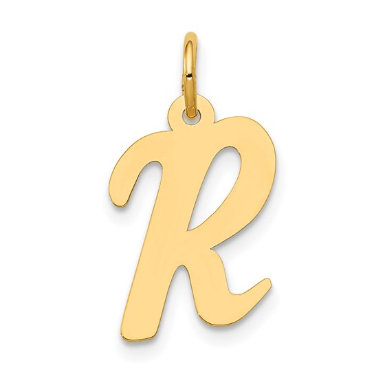 10K Yellow Gold Medium Script Letter R Initial Charm