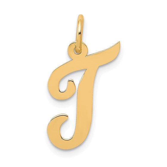 10K Yellow Gold Medium Script Letter T Initial Charm 10K Yellow Gold Medium Script Letter T Initial Charm