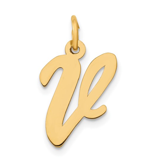 10K Yellow Gold Medium Script Letter V Initial Charm 10K Yellow Gold Medium Script Letter V Initial Charm
