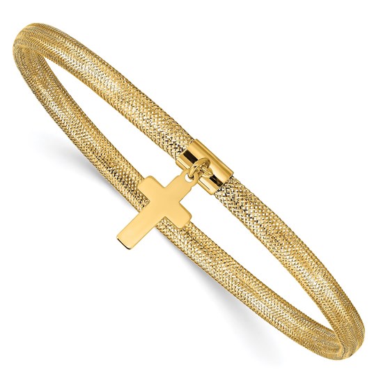 10K Yellow Gold Mesh Cross Dangle Stretch Bracelet - 7.5 in. 10K Yellow Gold Mesh Cross Dangle Stretch Bracelet - 7.5 in.