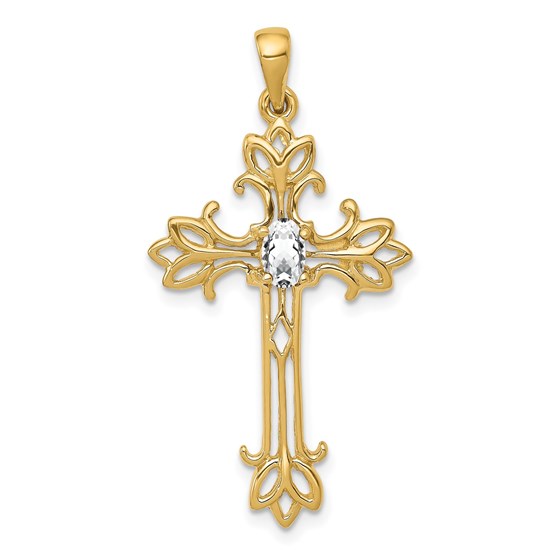 10K Yellow Gold Oval Cubic Zirconia cross pendant - 36.6 mm 10K Yellow Gold Oval Cubic Zirconia cross pendant - 36.6 mm