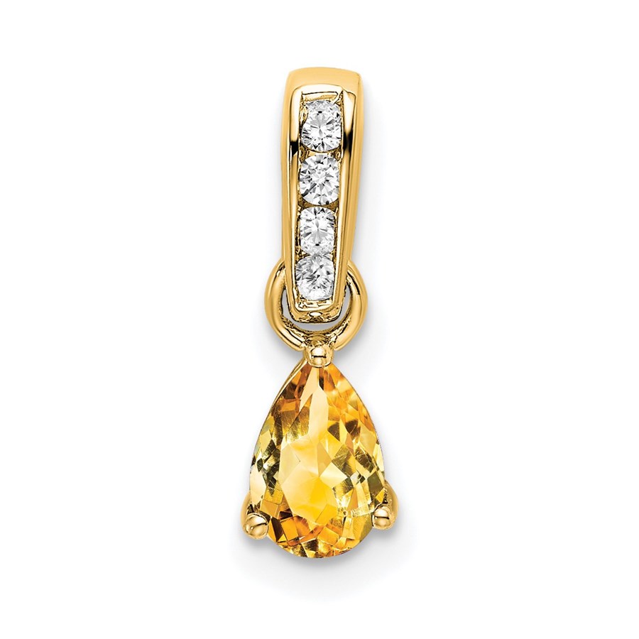 10K Yellow Gold Pear Citrine and Diamond Pendant - 16.3 mm