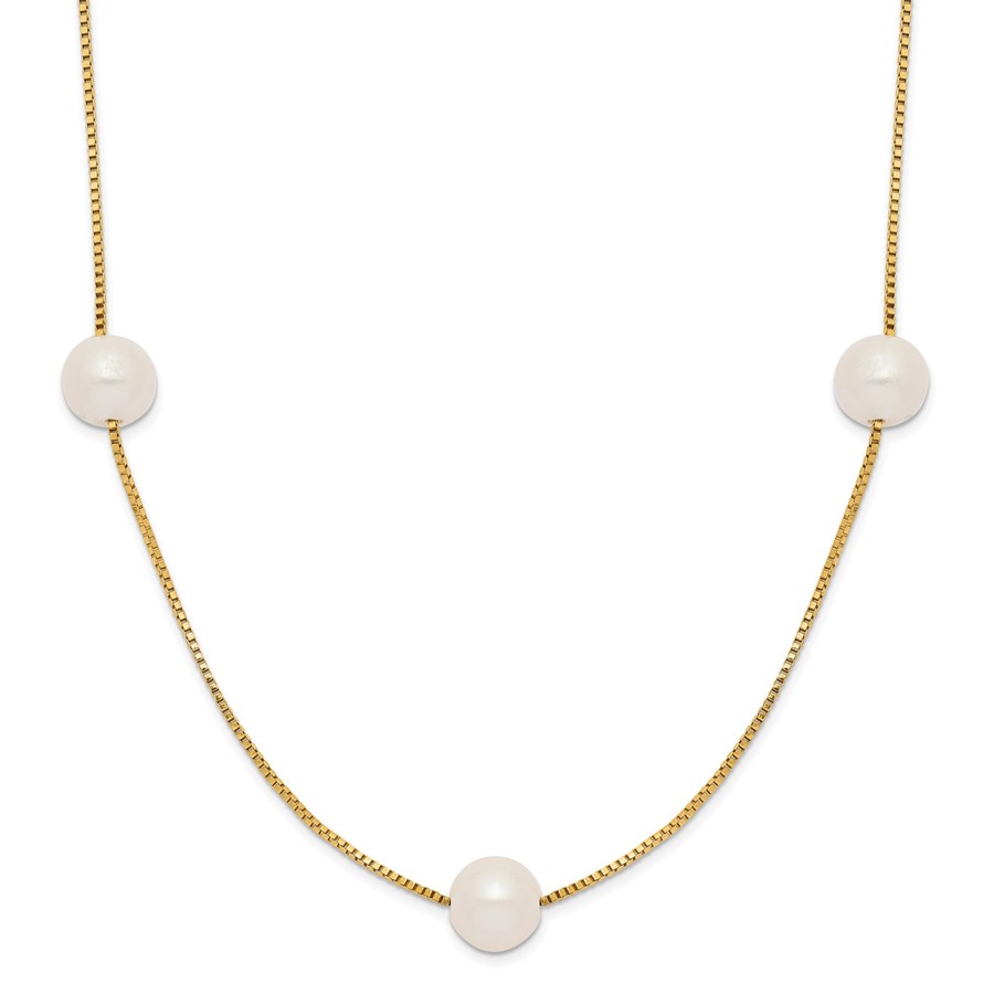 10K Yellow Gold Round White Pearl 9-Station Necklace - 18 in.