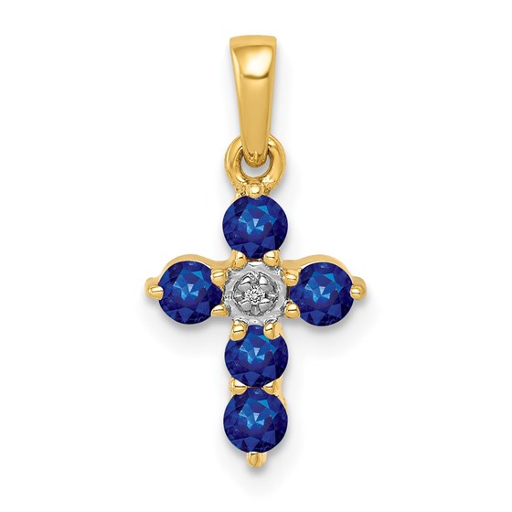 10K Yellow Gold Sapphire and Diamond Cross Pendant - 17.5 mm 10K Yellow Gold Sapphire and Diamond Cross Pendant - 17.5 mm