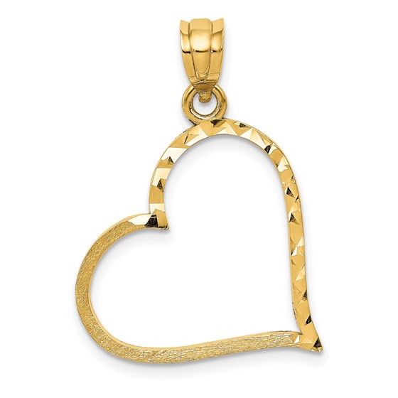 10K Yellow Gold Satin Diamond-cut Crooked Heart Pendant - 27 mm 10K Yellow Gold Satin Diamond-cut Crooked Heart Pendant - 27 mm