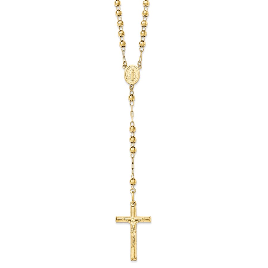 10K Yellow Gold Semi-solid Rosary 24 inch Necklace - 24 in.