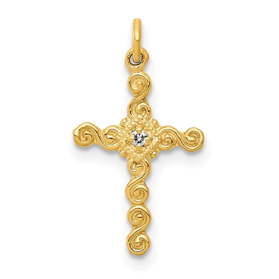 10K Yellow Gold Small .01ct. Diamond Cross Charm 10K Yellow Gold Small .01ct. Diamond Cross Charm