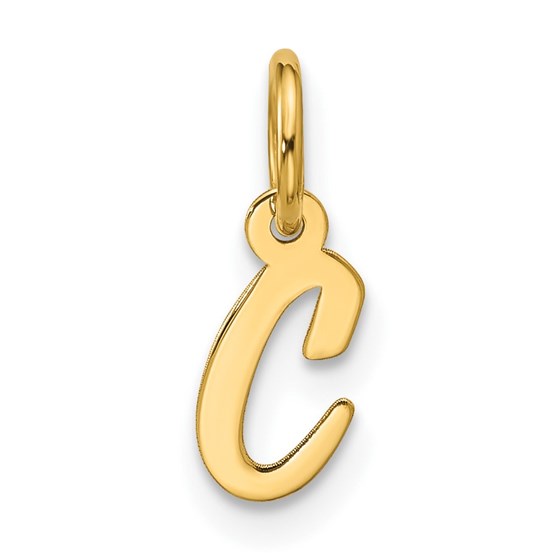 10K Yellow Gold Small Script Initial C Charm - 16.25 mm 10K Yellow Gold Small Script Initial C Charm - 16.25 mm