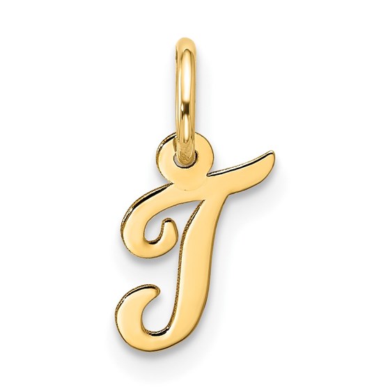 10K Yellow Gold Small Script Initial T Charm - 16.75 mm 10K Yellow Gold Small Script Initial T Charm - 16.75 mm