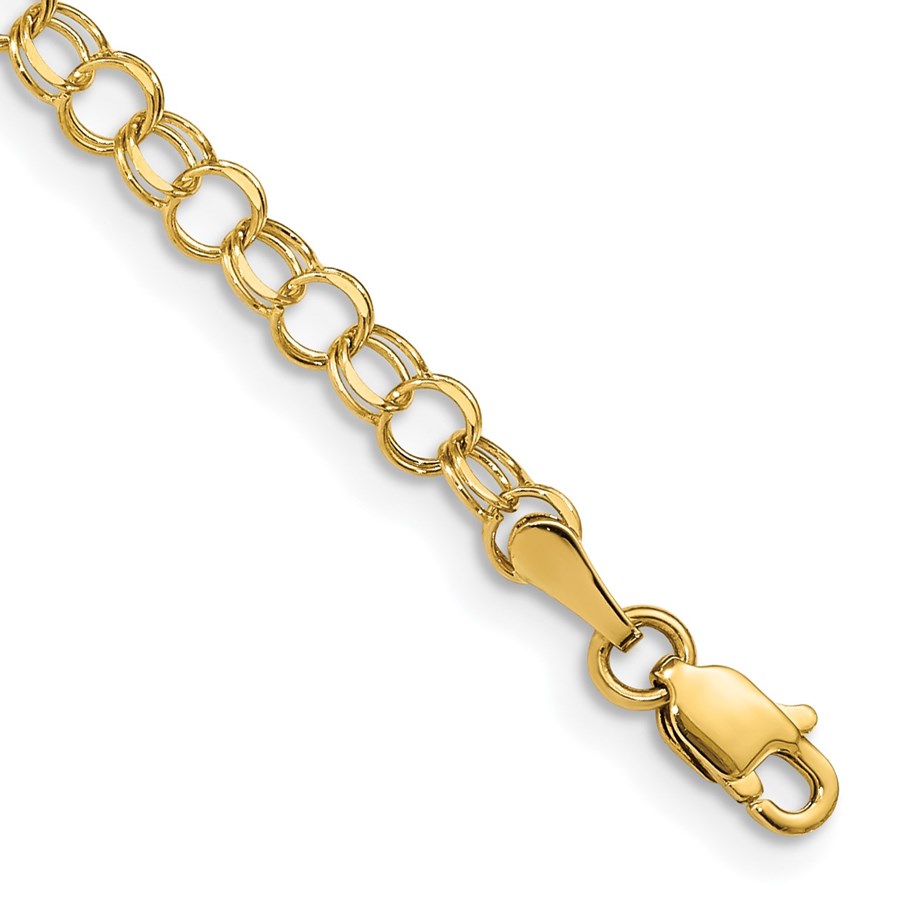 10K Yellow Gold Solid Double Link Charm Bracelet - 6 mm