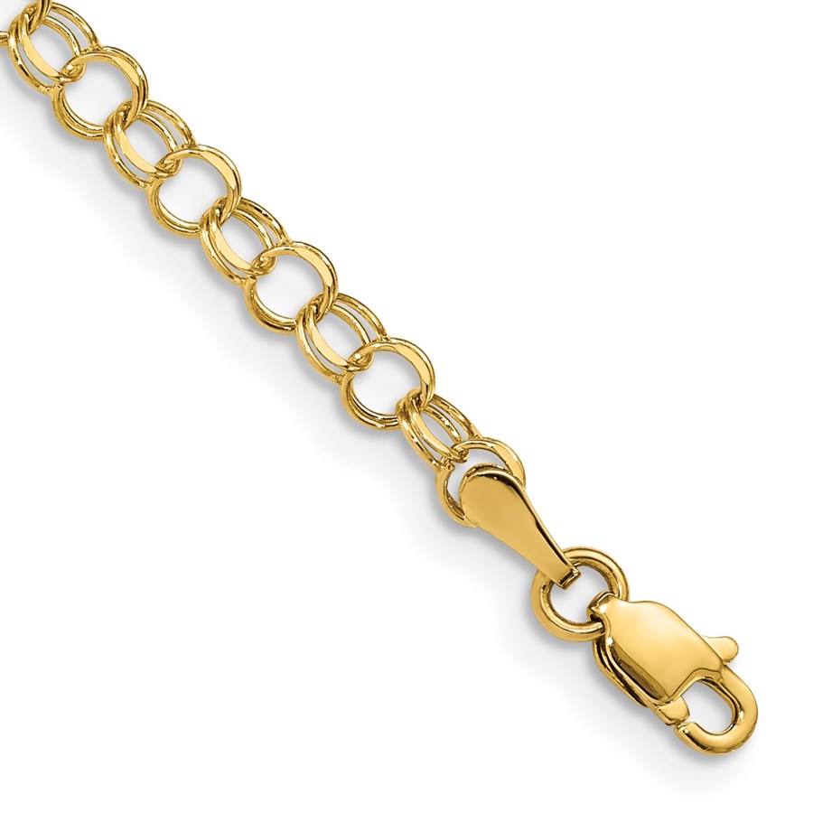 10K Yellow Gold Solid Double Link Charm Bracelet 7 mm