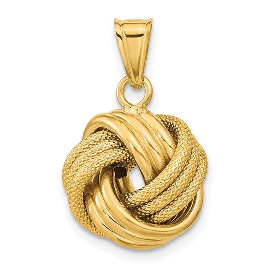 10K Yellow Gold Textured Love Knot Pendant - in.