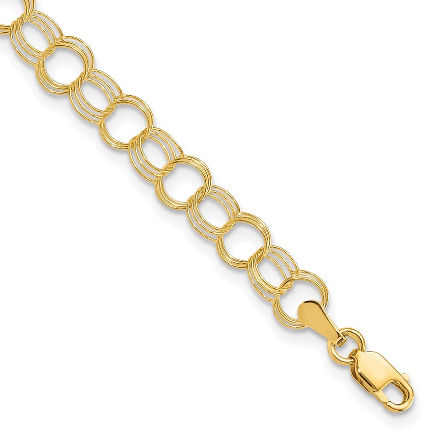 10K Yellow Gold Triple Link Charm Bracelet - 6 mm