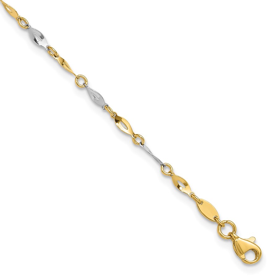 10K Yellow Gold Two-Tone Anklet - 10 in.