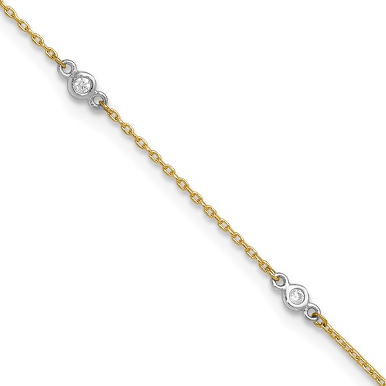 10K Yellow Gold Two-tone CZ 9in Plus Anklet - 9 in. 10K Yellow Gold Two-tone CZ 9in Plus Anklet - 9 in.