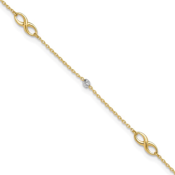 10K Yellow Gold Two-Tone Diamond-cut Beads Anklet - 10 in. 10K Yellow Gold Two-Tone Diamond-cut Beads Anklet - 10 in.