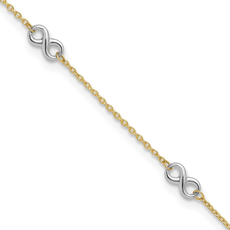 10K Yellow Gold Two-tone Infinity Anklet - 9 in.