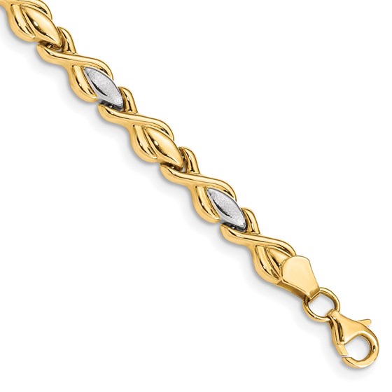 10K Yellow Gold w/Satin Rhodium Link Bracelet - 7.25 in. 10K Yellow Gold w/Satin Rhodium Link Bracelet - 7.25 in.