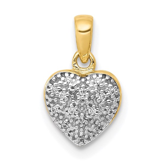 10K Yellow Gold w/ White Rhodium Diamond Heart Pendant
