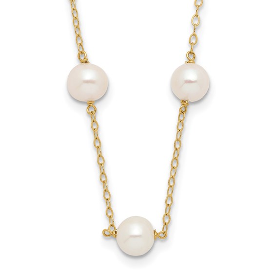 10K Yellow Gold White Cultured Pearl 12-station Necklace - 16 in. 10K Yellow Gold White Cultured Pearl 12-station Necklace - 16 in.