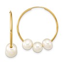 10K Yellow Gold White Pearl Hoop Dangle