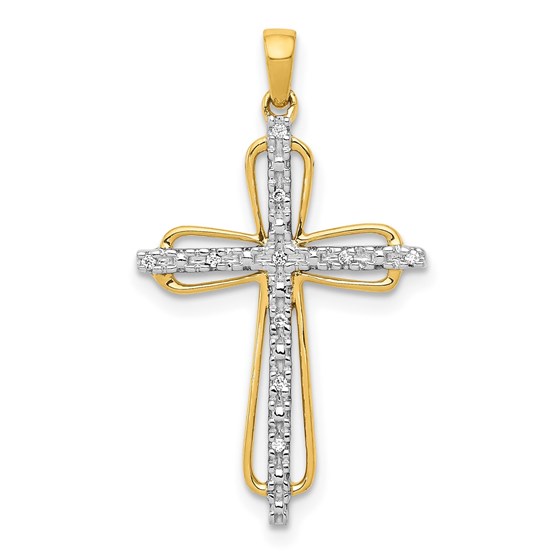 10K Yellow w/Rhodium .03ct. Diamond Cross Pendant - 29 mm 10K Yellow w/Rhodium .03ct. Diamond Cross Pendant - 29 mm