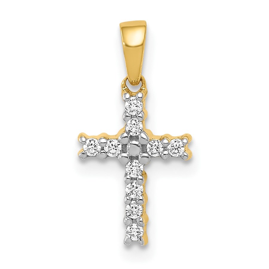 10K Yellow w/Rhodium 1/10ct. Diamond Latin Cross Pendant - 16 mm