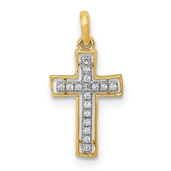 10K Yellow w/Rhodium 1/20ct. Diamond Cross Pendant - 21.5 mm 10K Yellow w/Rhodium 1/20ct. Diamond Cross Pendant - 21.5 mm