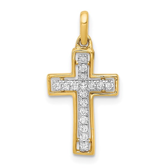10K Yellow w/Rhodium 1/8ct. Diamond Cross Pendant - 22 mm 10K Yellow w/Rhodium 1/8ct. Diamond Cross Pendant - 22 mm