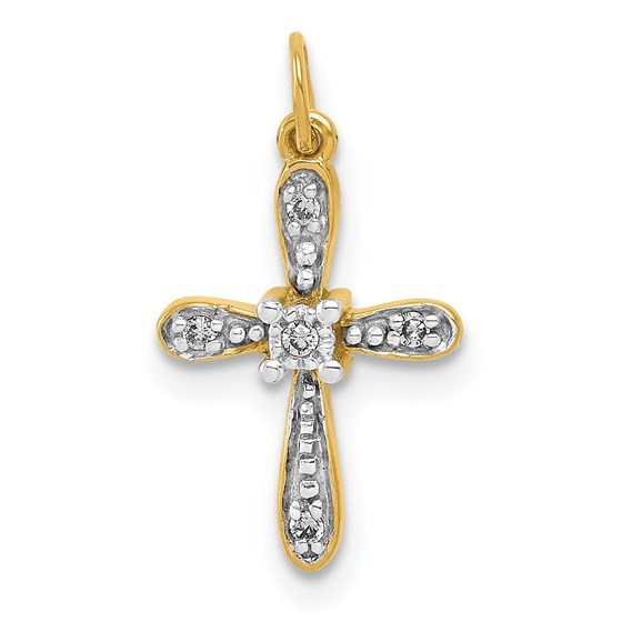 10K Yellow w/Rhodium and Rhodium .03ct. Diamond Cross Charm 10K Yellow w/Rhodium and Rhodium .03ct. Diamond Cross Charm