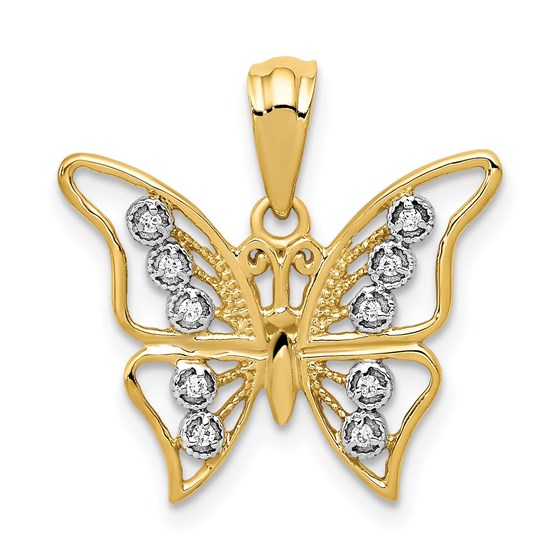 10K Yellow w/Rhodium and Rhodium Diamond Butterfly Pendant 10K Yellow w/Rhodium and Rhodium Diamond Butterfly Pendant