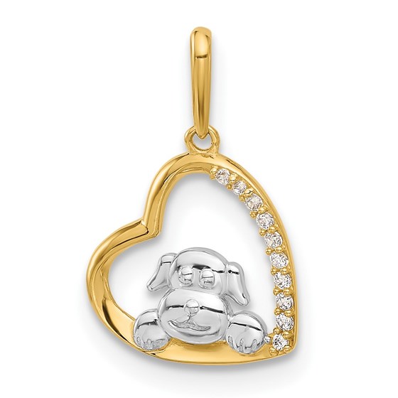 10K Yellow w/Rhodium CZ Dog In Heart Charm - 19 mm 10K Yellow w/Rhodium CZ Dog In Heart Charm - 19 mm