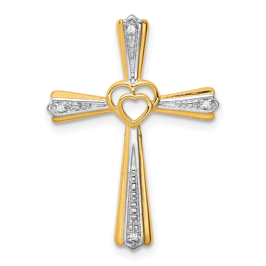 10K Yellow w/Rhodium Diamond Cross Pendant - 26 mm