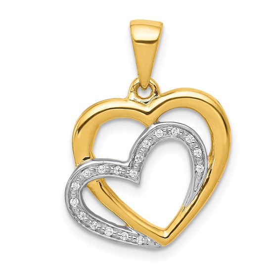 10K Yellow w/Rhodium Diamond Entwined Hearts Pendant