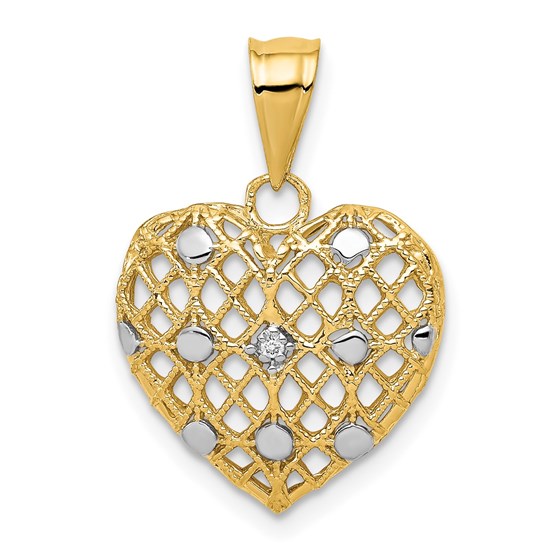 10K Yellow w/Rhodium Diamond Heart Pendant - 22 mm 10K Yellow w/Rhodium Diamond Heart Pendant - 22 mm