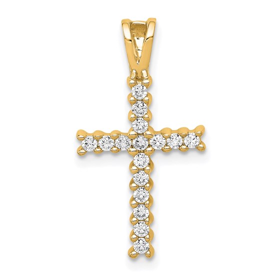 10K Yellow w/Rhodium Diamond Latin Cross Pendant - 23 mm