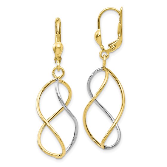 10K Yellow with Rhodium Polished Leverback Earrings - 43 mm 10K Yellow with Rhodium Polished Leverback Earrings - 43 mm