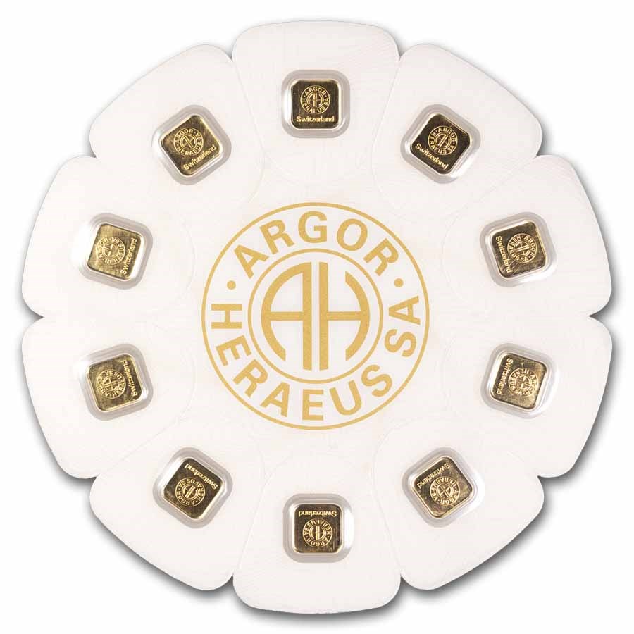 10x 1 gram Gold Bar - Argor-Heraeus Goldseed (In Assay)
