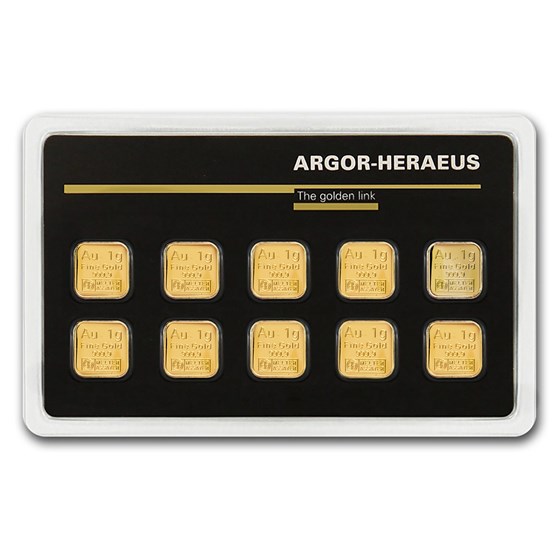 10x 1 gram Gold Bar - Argor-Heraeus (In Assay)