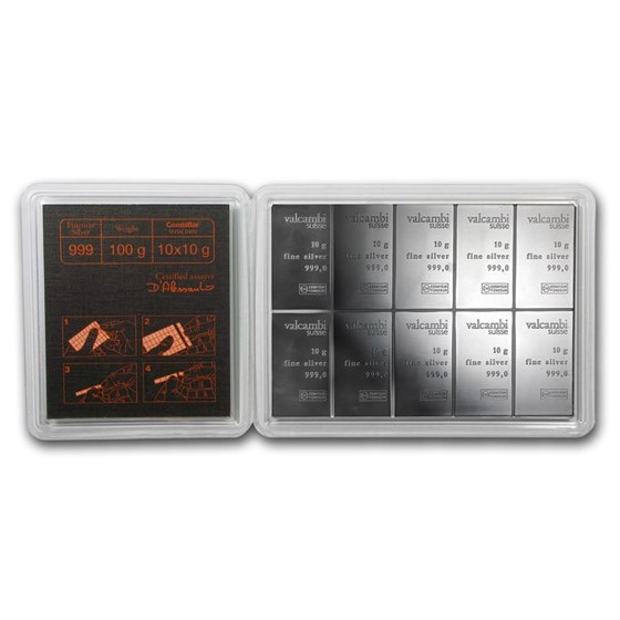 Buy 10x 10 gram Silver Bar Valcambi Silver CombiBar | APMEX