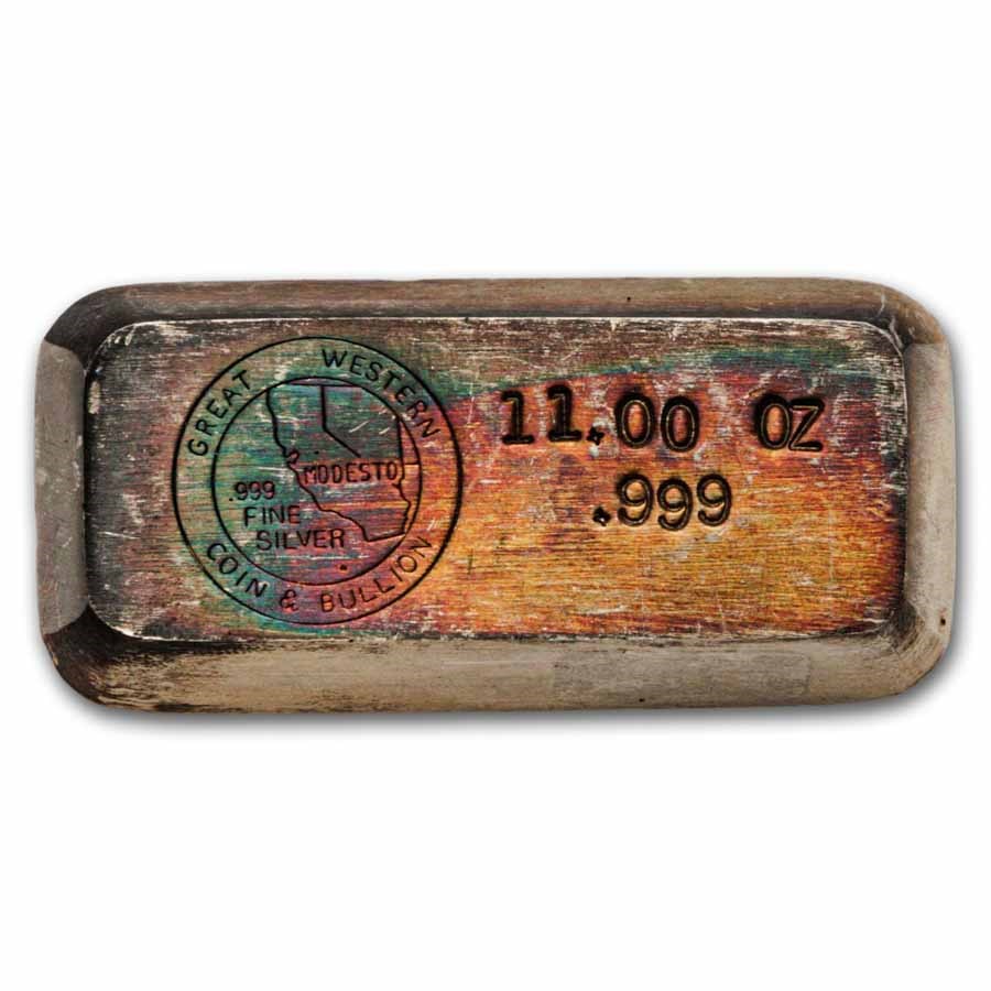 11 oz Silver Bar - Great Western Coin & Bullion (Rainbow Toned)