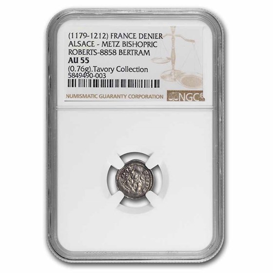 1179-1212 France Bishopric of Metz AR Denier AU-55 NGC 1179-1212 France Bishopric of Metz AR Denier AU-55 NGC