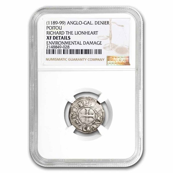 1189-1199 Anglo Gallic Silver Denier Richard the Lionheart XF NGC 1189-1199 Anglo Gallic Silver Denier Richard the Lionheart XF NGC