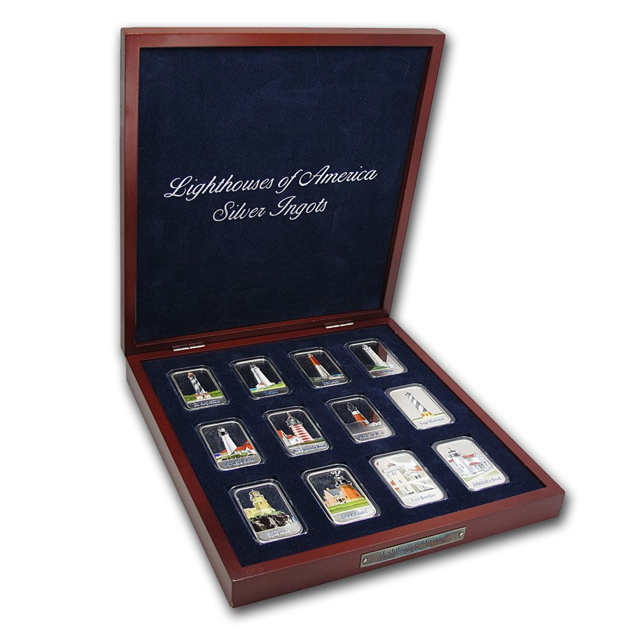 (12) 1 oz Silver Bar - Lighthouses of America Set (w/Box)